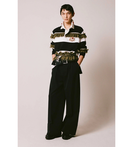 RUFFLE RUGBY SHIRT W/ TURBO EMB BLACK MULTI/PEARL/ROSE RUFFLE RUGBY SHIRT W/ TURBO EMB BLACK MULTI/PEARL/ROSE