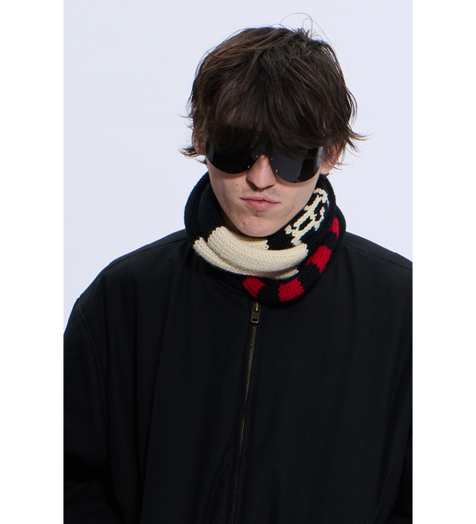 STRIPED KNIT SCARF BLACK/RED