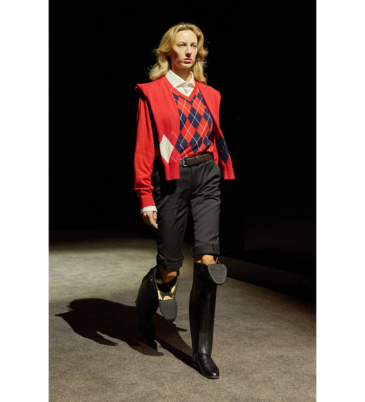 DOUBLE SLEEVE SWEATER RED ARGYLE