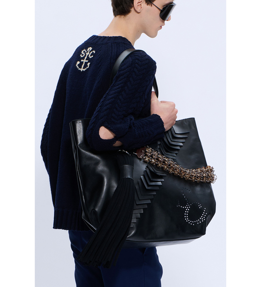 LEATHER PATCH TOTE BLACK