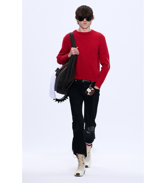 SLASHED SHAGGY JUMPER RED