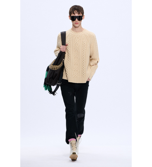 SLASHED CABLE JUMPER OATMEAL