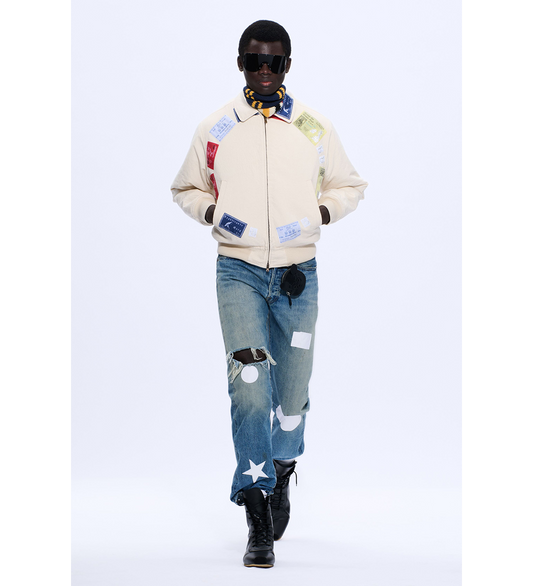 STRIPED KNIT SCARF NAVY/YELLOW