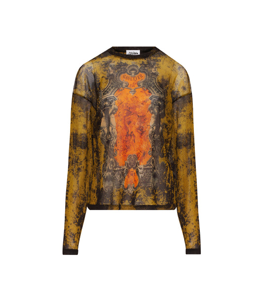 THE OVERSIZED MEDAILLON CREWNECK TOP BLACK/KHAKI/ORANGE