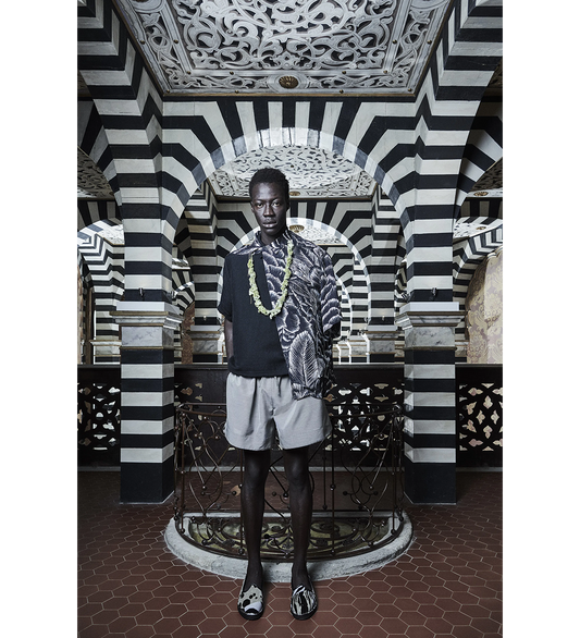 4SDESIGNS WIDE CAMP SHIRT BLACK CAMELIA PRINTED