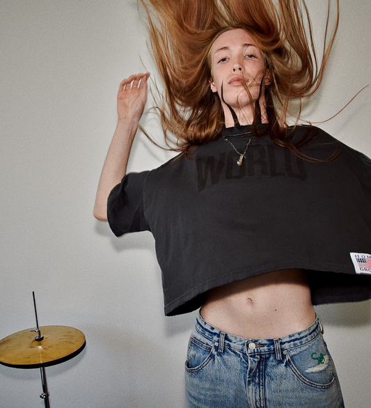 WORLD CROPPED OVERSIZED T-SHIRT VINTAGE BLACK