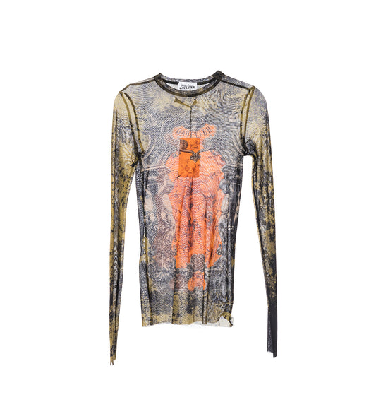 THE MEDAILLON MESH LONGSLEEVE TOP BLACK/KHAKI/ORANGE
