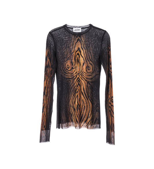 THE WOOD MESH LONGSLEEVE TOP BLACK/BROWN