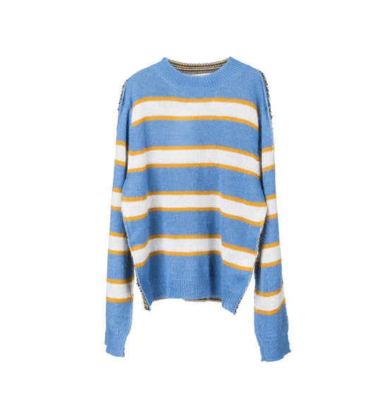 BLUE STRIPED MOHAIR AND WOOL HALF-AND-HALF SWEATER BLUE LILAC