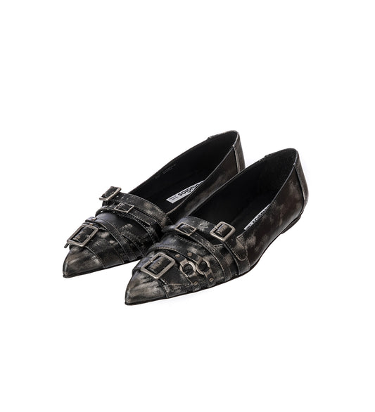 BELTED FLAT SHOES BLACK/WHITE