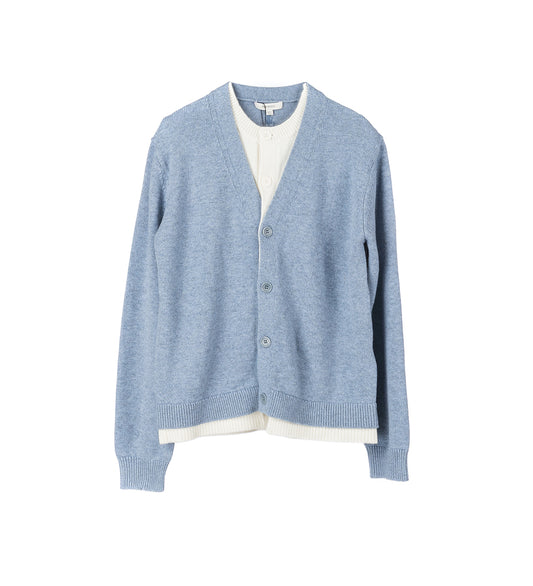 CONSTRAST LAYERED CARDIGAN BLUE MELANGE