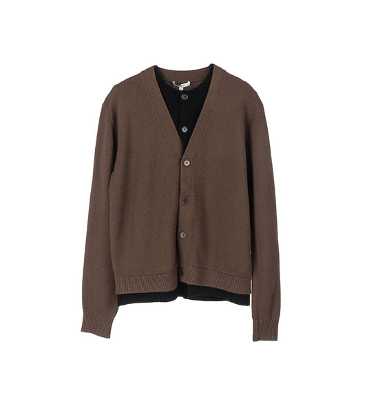 CONTRAST LAYERED CARDIGAN BROWN