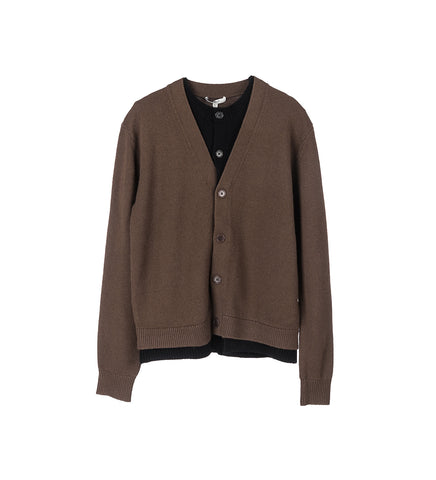CONTRAST LAYERED CARDIGAN BROWN CONTRAST LAYERED CARDIGAN BROWN