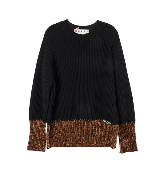 BROWN TRIM KNIT BLACK