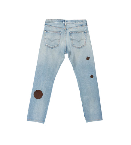 BROWN PATCH VINTAGE BLUE JEANS BLUE/BROWN BROWN PATCH VINTAGE BLUE JEANS BLUE/BROWN