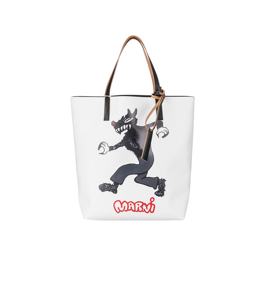 WOLF TOTE BAG BLACK/WHITE