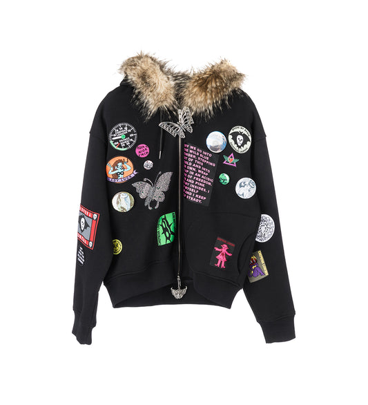 FUZ ZIP HOODIE BLACK MULTI