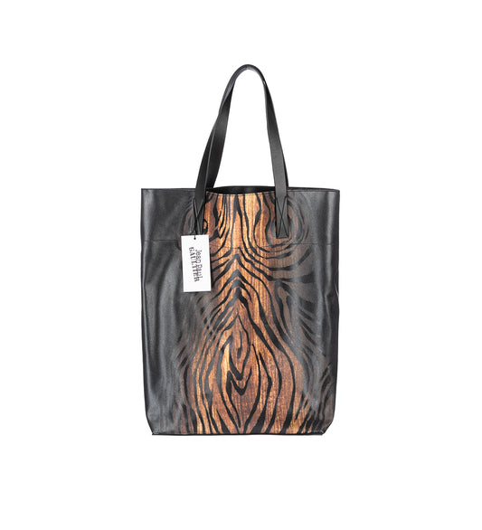 COATED CANVAS BAG PRINTED WOOD BLACK/BROWN