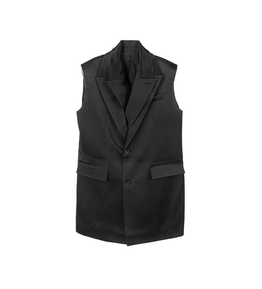 DOUBLE LAYER SLEEVELESS JACKET WITH BODY DETAIL BLACK