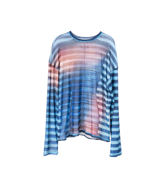 MESH OVERSIZED CREW NECK TOP PRINTED AIR LIGHTBLUE/BLUE/PEACH