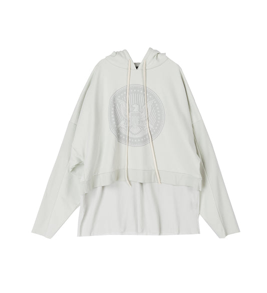 CROPPED HOODIE OVERLAPPED DUSTY WHITE