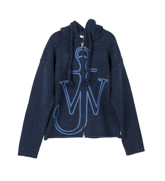 ANCHOR EMBROIDERY ZIPPED HOODIE STEEL BLUE
