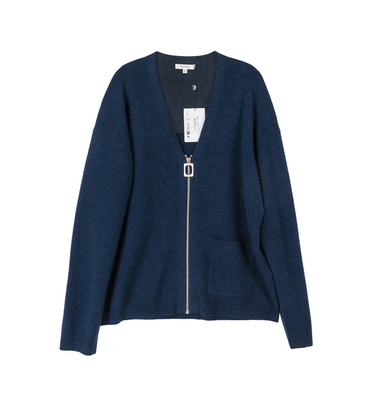 V NECK ZIP UP CARDIGAN STEEL BLUE