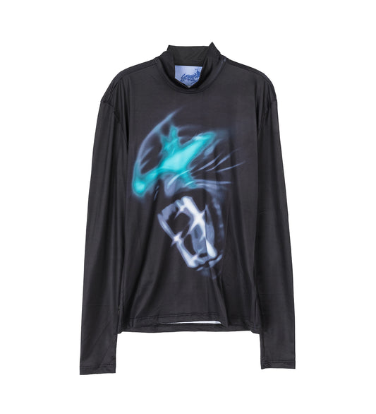 HIGH-NECK LYCRA TOP BLACK/TEAL