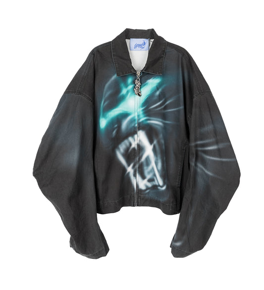 OVERSIZED DENIM JACKET BLACK/TEAL