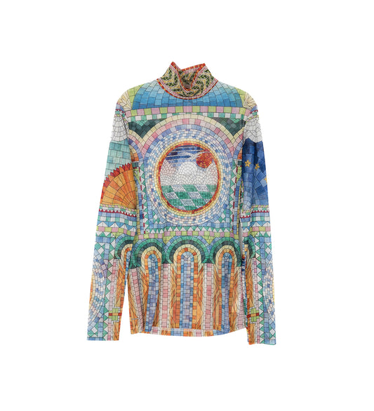 CASABLANCA PRINTED MESH TOP MOSAIC DE DAMAS
