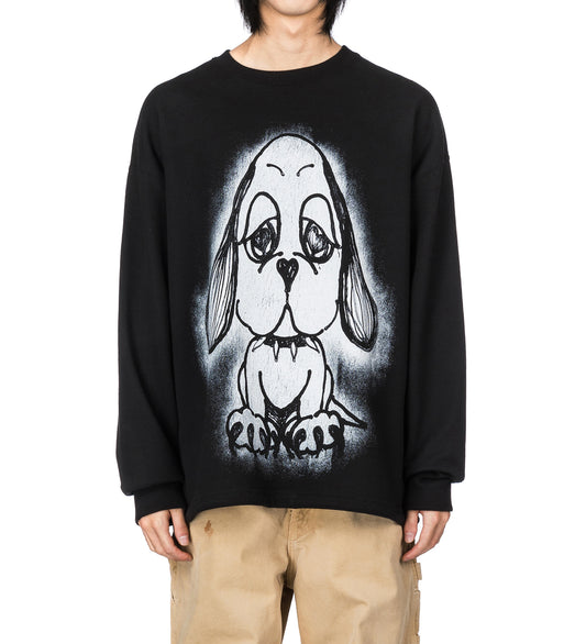 HEART PUP DRAWSTRING CREW BLACK