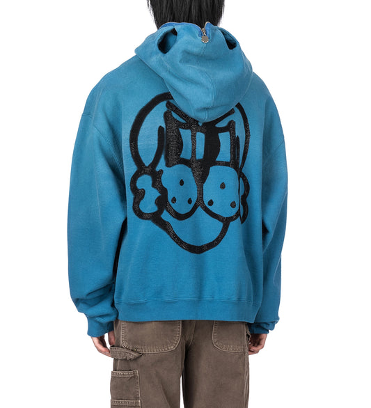 SHINY FINESSE PUP 1/4 ZIP PULLOVER HOODIE WASHED BLUE