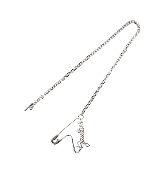 GAULTIER HEART SAFETY PIN NECKLACE WITH METAL CHAIN SILVER