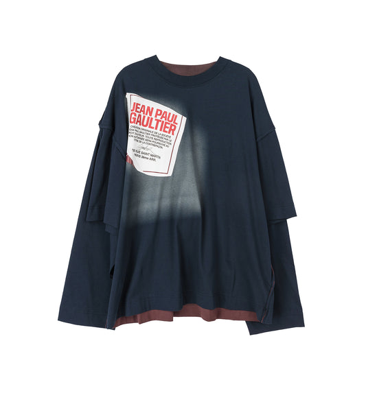 TWO IN ONE OVERSIZED TEE-SHIRT PRINTED GAULTIER JACQUARD LABEL NAVY/WHITE/RED