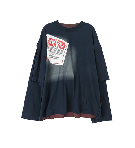 TWO IN ONE OVERSIZED TEE-SHIRT PRINTED GAULTIER JACQUARD LABEL NAVY/WHITE/RED TWO IN ONE OVERSIZED TEE-SHIRT PRINTED GAULTIER JACQUARD LABEL NAVY/WHITE/RED