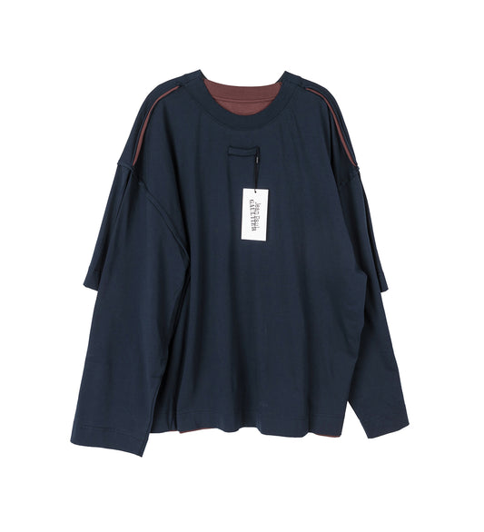 TWO IN ONE OVERSIZED TEE-SHIRT PRINTED GAULTIER JACQUARD LABEL NAVY/WHITE/RED