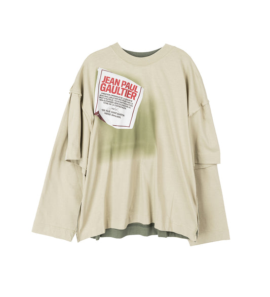 TWO IN ONE OVERSIZED TEE-SHIRT PRINTED GAULTIER JACQUARD LABEL SAGE/WHITE/RED