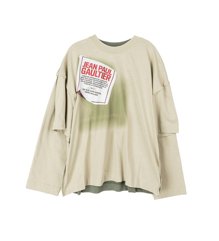 TWO IN ONE OVERSIZED TEE-SHIRT PRINTED GAULTIER JACQUARD LABEL SAGE/WHITE/RED TWO IN ONE OVERSIZED TEE-SHIRT PRINTED GAULTIER JACQUARD LABEL SAGE/WHITE/RED