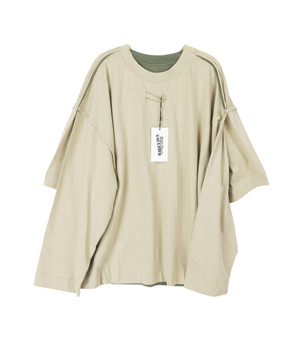 TWO IN ONE OVERSIZED TEE-SHIRT PRINTED GAULTIER JACQUARD LABEL SAGE/WHITE/RED TWO IN ONE OVERSIZED TEE-SHIRT PRINTED GAULTIER JACQUARD LABEL SAGE/WHITE/RED