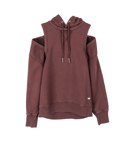 FRENCH TERRY CUT OUT HOODIE BURGUNDY FRENCH TERRY CUT OUT HOODIE BURGUNDY
