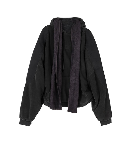 MESH SHOULDER TOWEL HOODIE WASHED BLACK