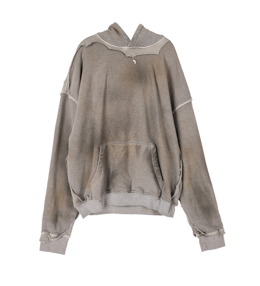 CUT OUT HOODIE DIRTY GREY