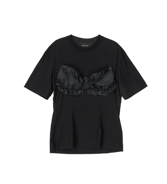 PATCHWORK FRILL BUST DETAIL T-SHIRT BLACK