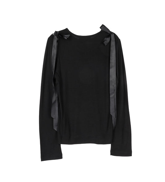 BOW RIBBON TAIL LONGSLEEVE T-SHIRT BLACK