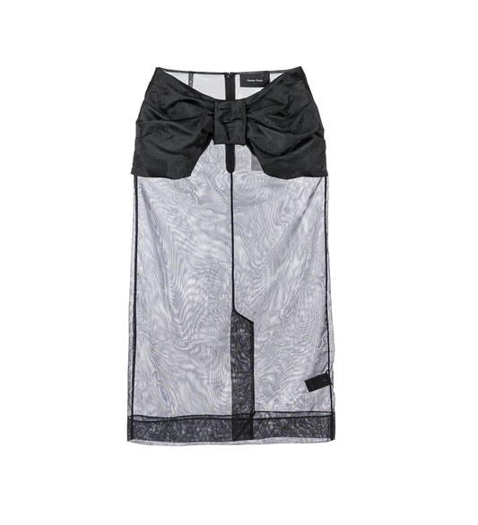 SHEER BROCADE BOW WAIST PENCIL SKIRT BLACK