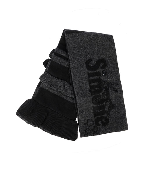 RUFFLE LOGO KNIT SCARF W/DAISY EMB. BLACK/CHARCOAL
