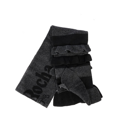 RUFFLE LOGO KNIT SCARF W/DAISY EMB. BLACK/CHARCOAL RUFFLE LOGO KNIT SCARF W/DAISY EMB. BLACK/CHARCOAL