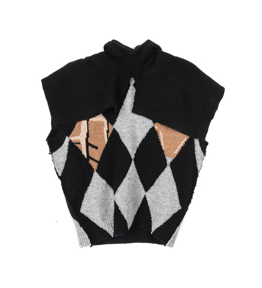 UPCYCLED ARGYLLE HOODED VEST MULTI