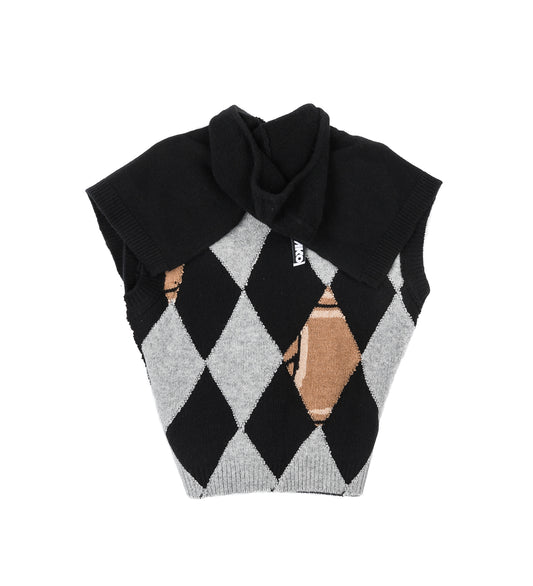 UPCYCLED ARGYLLE HOODED VEST MULTI