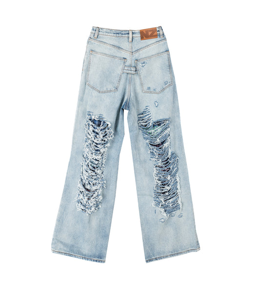 MULTUCOLOUR DISTRESSED JEANS LIGHT WASH